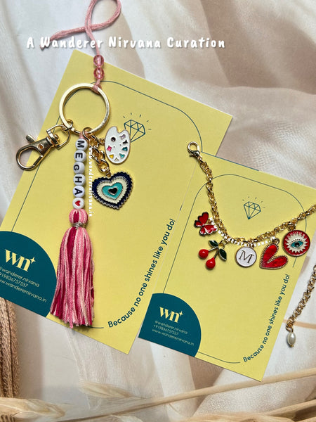 Name Keychain Red Bracelet Combo