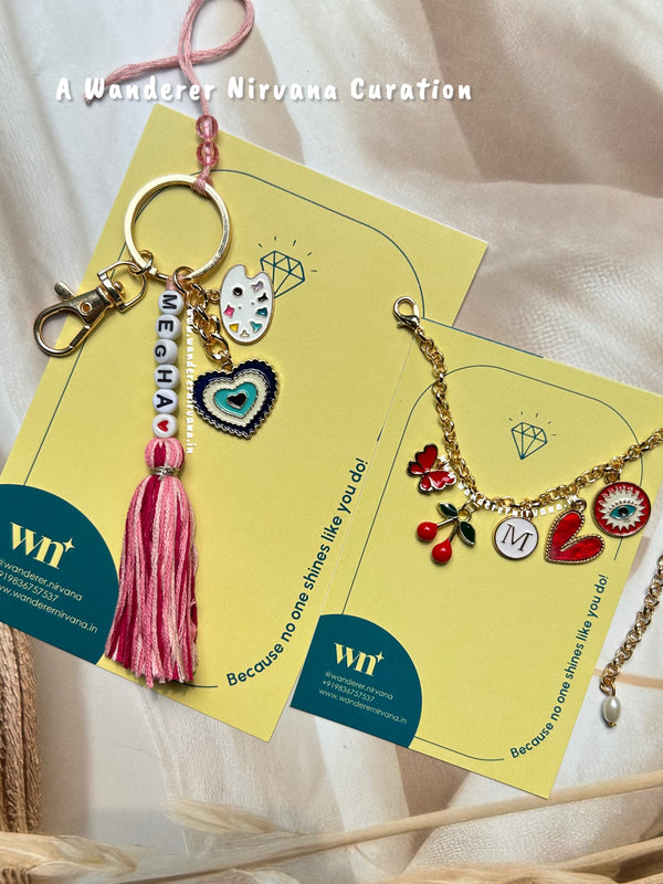 Name Keychain Red Bracelet Combo