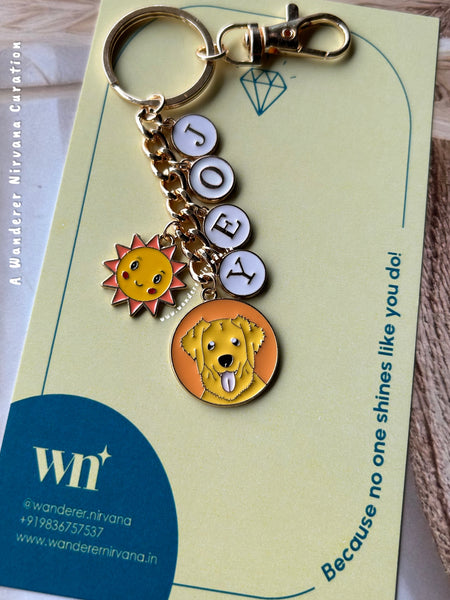 Name Personalised Golden Retriever Sun Keychain