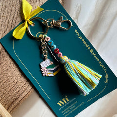 Personalised Name Boho Keychain with Book Garden