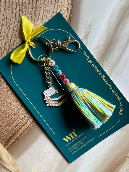 Personalised Name Boho Keychain with Book Garden