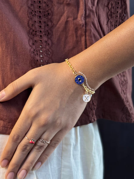 Neelchakra Evileye Pearl Bracelet with Initial