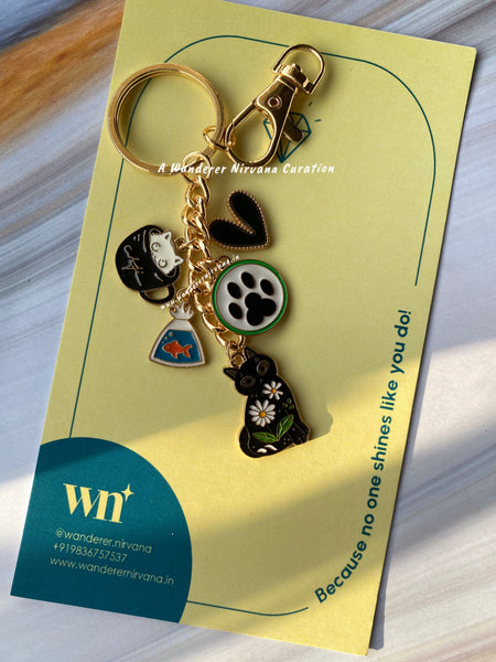 Cat - Fish  Heart Keychain