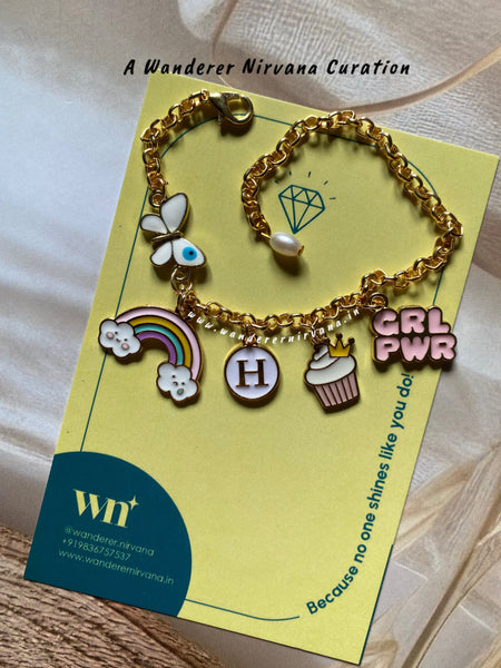 Butterfly Rainbow Cupcake Personalised Pearl Bracelet