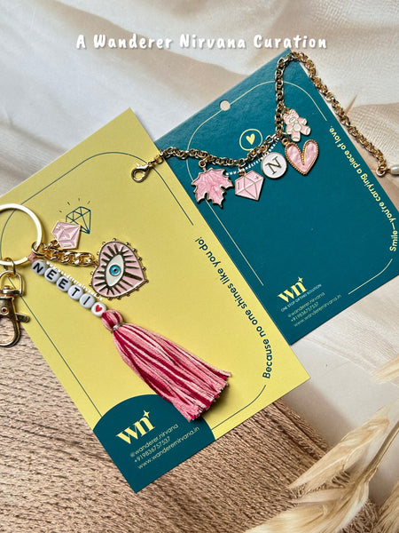 Name Keychain Pink BraceletCombo
