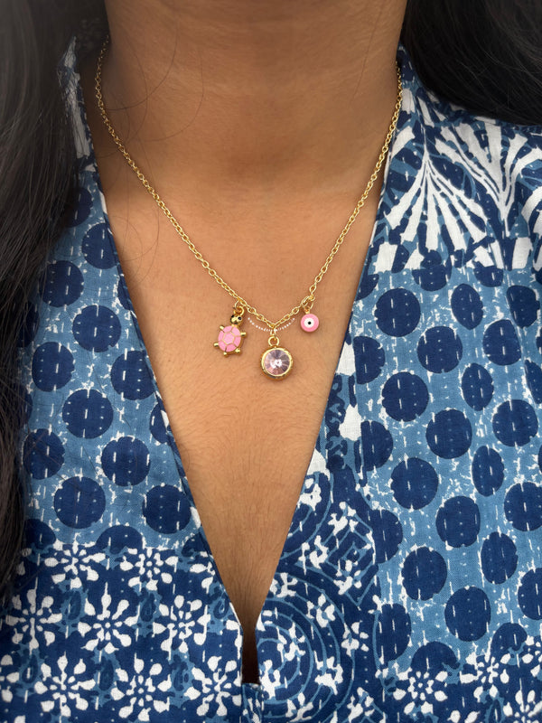 Pink Nazar Turtle Neckpiece