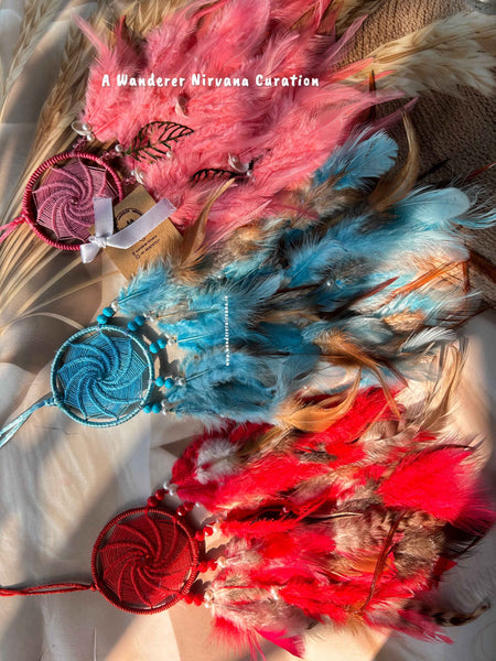 Pink Blue Red Set of 3 Dreamcatchers
