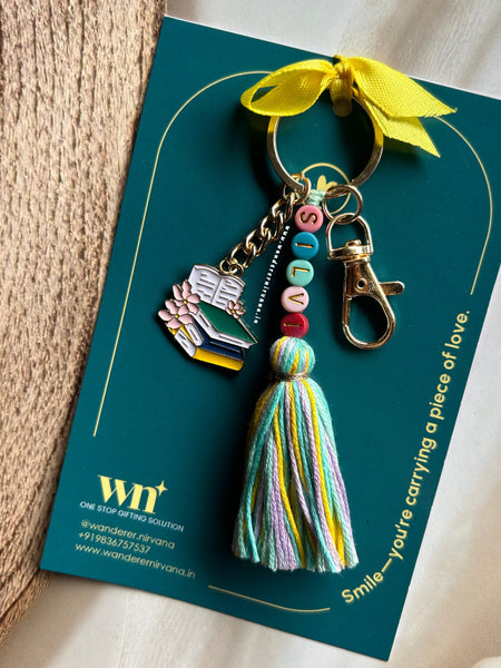 Personalised Name Boho Keychain with Book Garden