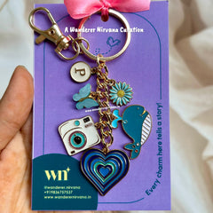 Blue Butterfly Flower Shark Camera Heart Keychain