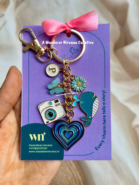 Blue Butterfly Flower Shark Camera Heart Keychain