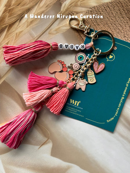 Boho Name Personalised Baby Bagcharm( pink)