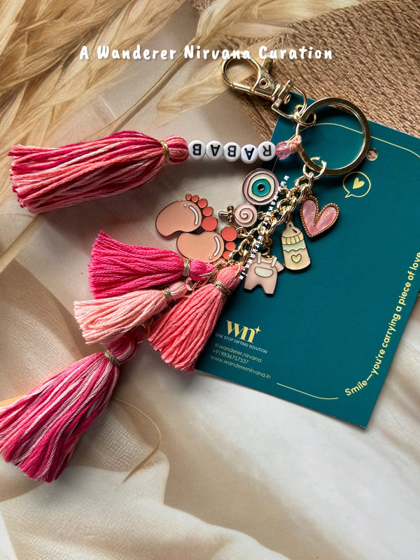 Boho Name Personalised Baby Bagcharm( pink)