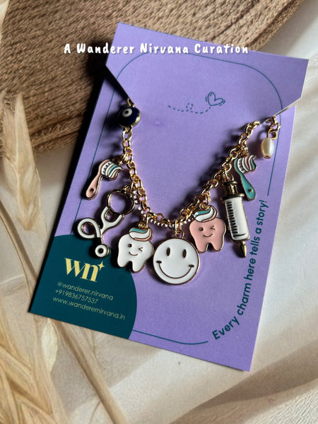 Dentist Evileye Smiley Bracelet with pearl drop