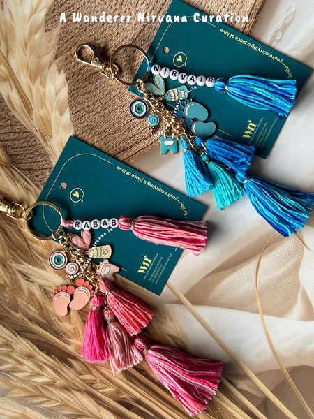 Boho Name Personalised Baby Keychain( pink/blue)