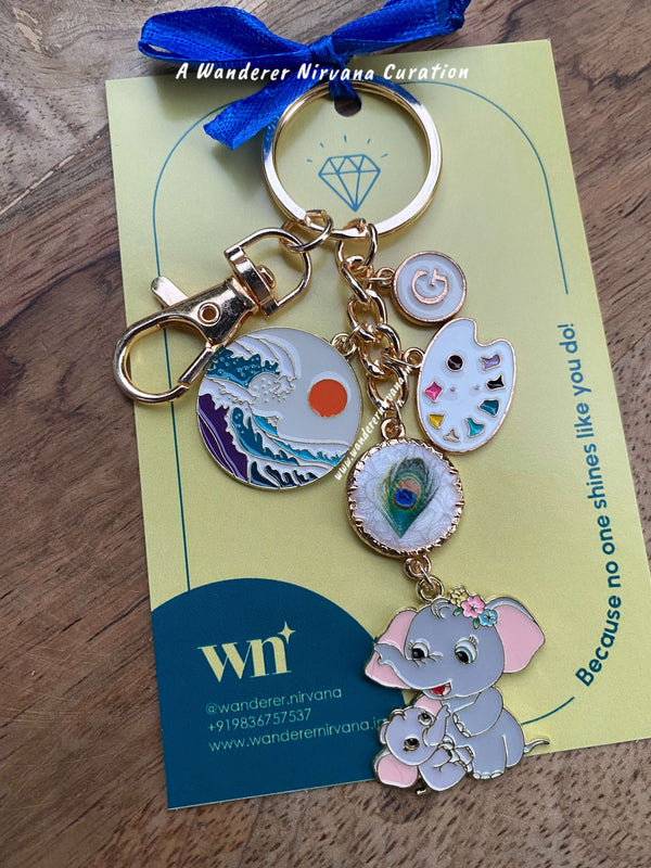 Beach Art Peacock Elephant Baby Personalised Keychain