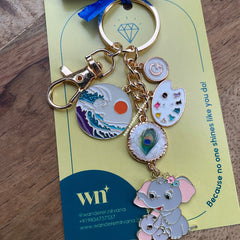 Beach Art Peacock Elephant Baby Personalised Keychain