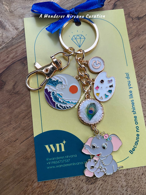 Beach Art Peacock Elephant Baby Personalised Keychain