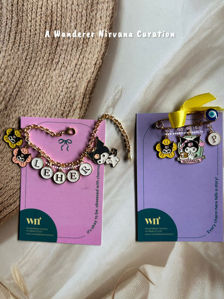 Kuromi Personalised Name Bracelet Brooch Combo