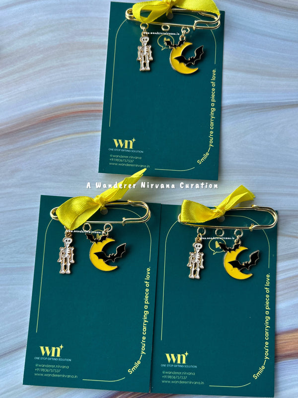 Set of 3 Halloween Theme Skeleton Bat Night Brooch