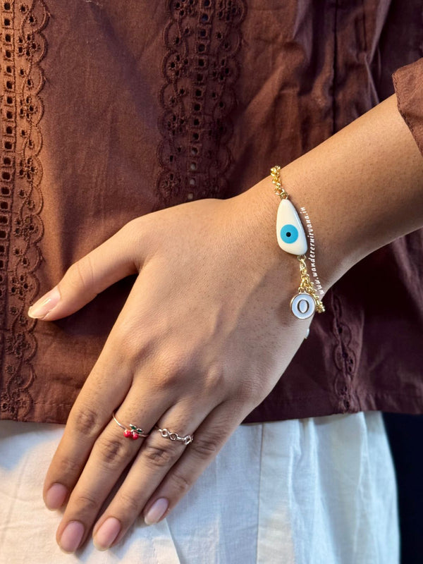 Shakti Evileye Pearl Bracelet with Initial