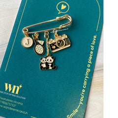 Badminton,Camera & Panda Personalised Brooch