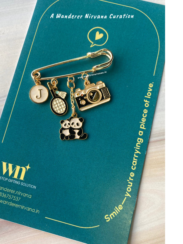 Badminton,Camera & Panda Personalised Brooch