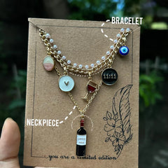 Date Night Stack Matching Date Night Bracelet and Neckpiece Set Double-layered Date Night Stack with wine glass charm