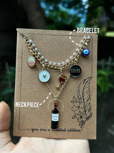 Date Night Stack Matching Date Night Bracelet and Neckpiece Set Double-layered Date Night Stack with wine glass charm