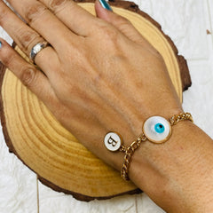 White Evil eye Bracelet with Alphabet