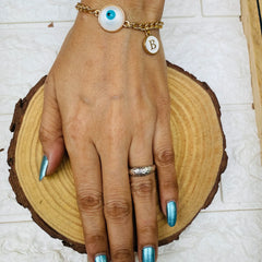 White Evil eye Bracelet with Alphabet