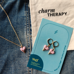 Scared Pink Heart Neckpiece  earrings Set