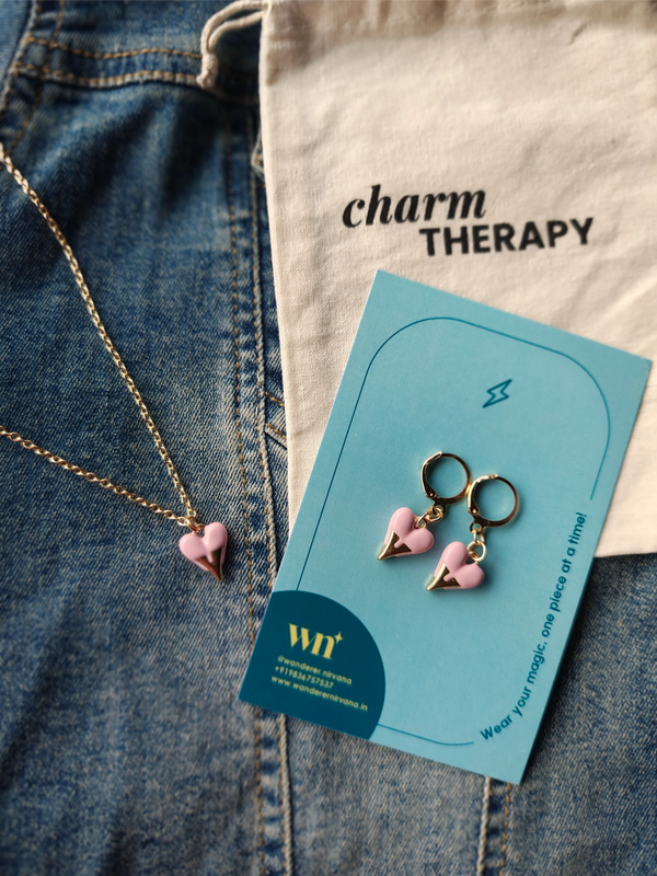 Scared Pink Heart Neckpiece  earrings Set