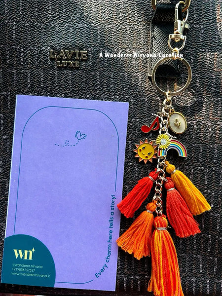 Music Sun Rainbow Flower Orange Boho Bagcharm