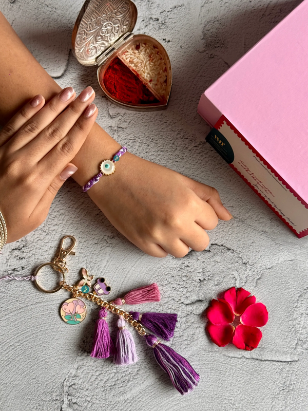 Lavender Travel Bhaiya Bhabhi Rakhi set