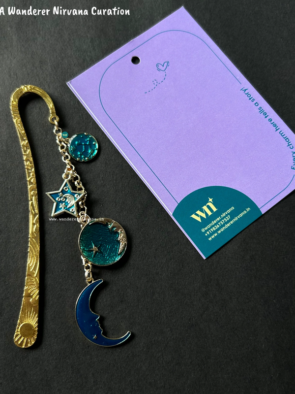 Celestial Night Golden Bookmark | Moon & Stars Bookmark