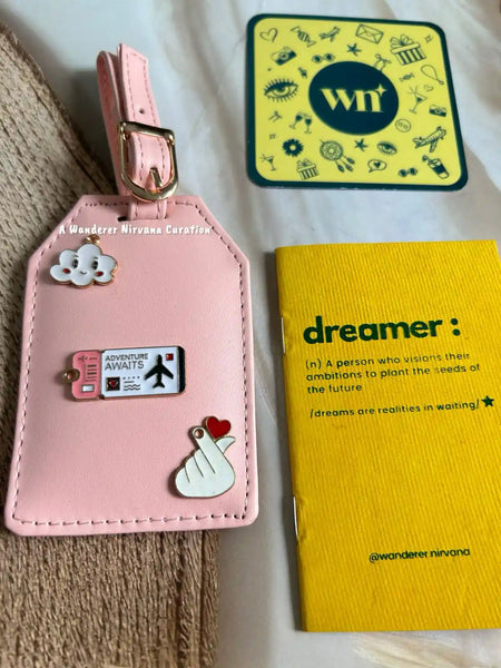 Adventure Awaits Korean Heart Sweet Dreams Pink Luggage Tag