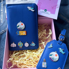 Royal blue Travel around the world luggage tag and Passport cover