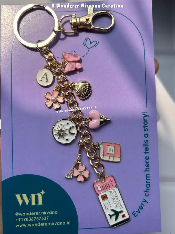 Adventure Awaits, Flower , heart  Universe Bagcharm Keychain