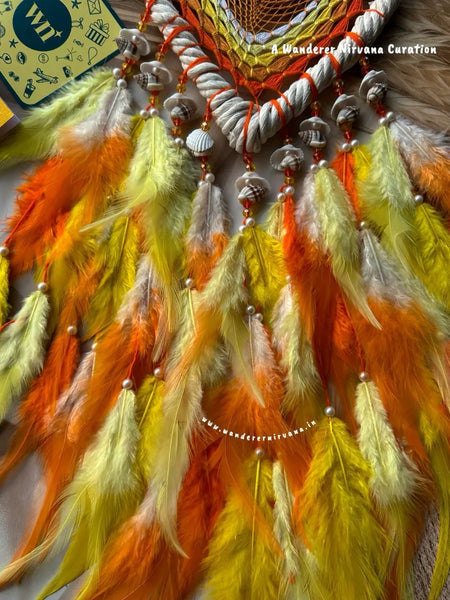 Orange Yellow Sunset Heart White Wreath Ring Dreamcatcher