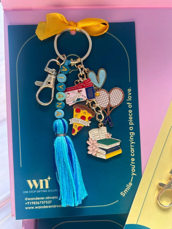 Travel ,Books , Tennis, Pizza Boho Keychain
