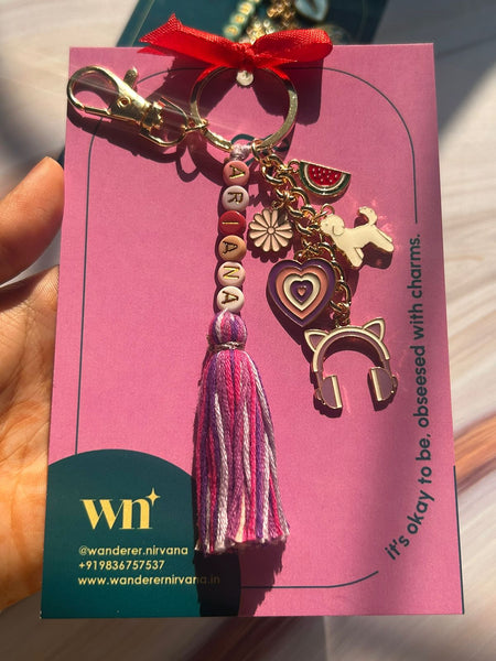 Music , Watermelon, Heart ,Puppy Name boho Keychain