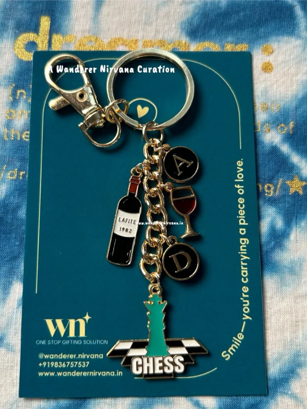 Allie Dean Chess Wine Personalised Keychain Bagcharm | Off Campus Inspired Couple Keychain