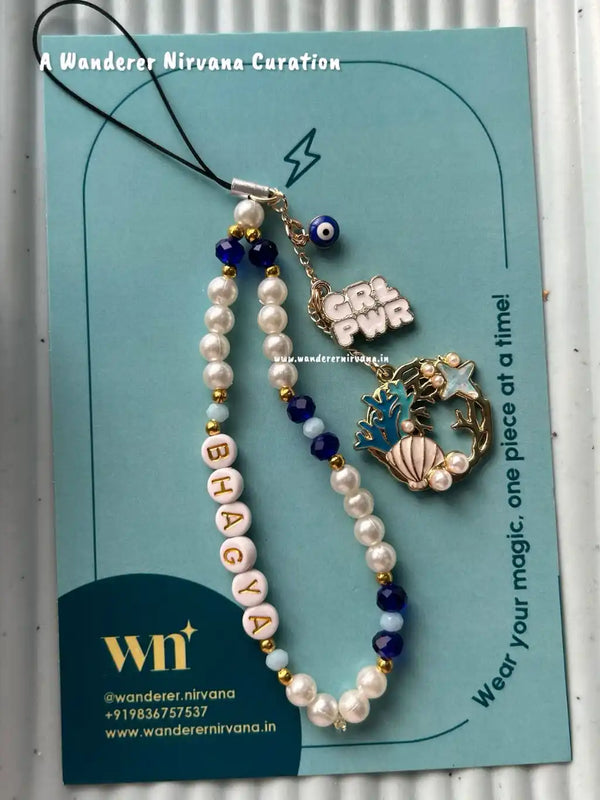 Beach Girlpower Evileye Personalised Beaded Phonecharm