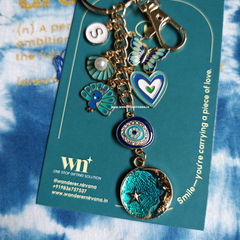 Moonlit peacock by the beach personalised Keychain