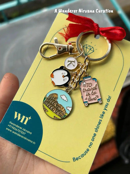 Rome Travel Penguin Personalised Keychain