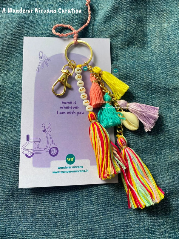 Personalised Pastel Bloom Boho Bagcharm | Handmade Tassel Keychain