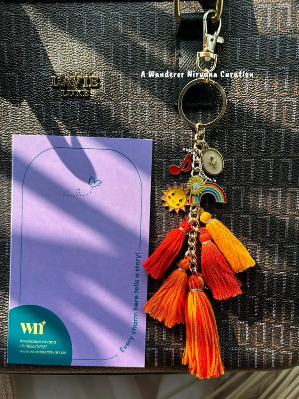 Music Sun Rainbow Flower Orange Boho Bagcharm