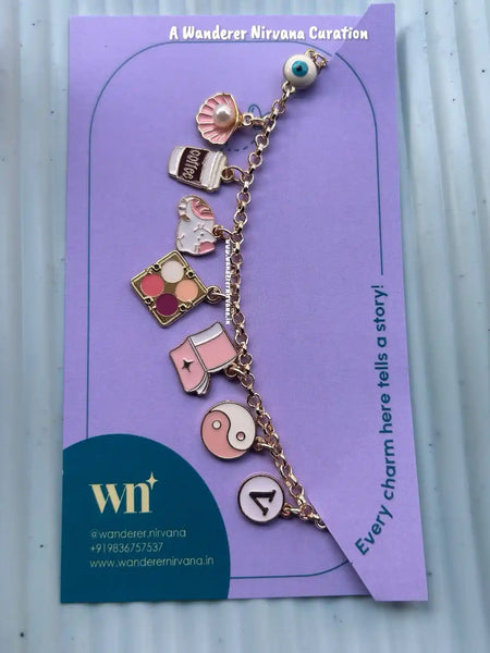 Pink Shell Coffee Cat Fashion Book Ying Yang Personalised Bracelet