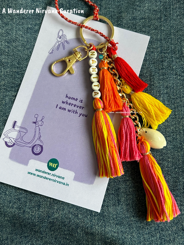 Personalised Sunset Tassel Boho Bagcharm | Handmade Name Keychain