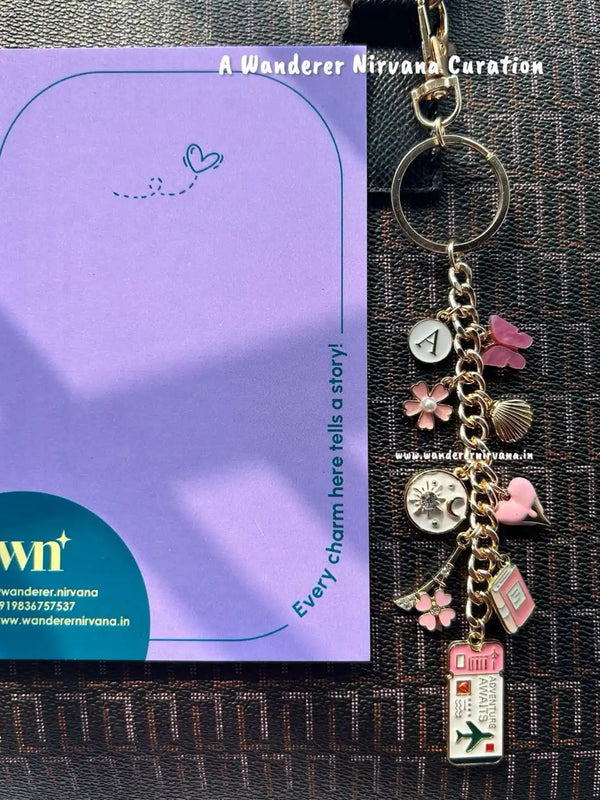Adventure Awaits, Flower , heart  Universe Bagcharm Keychain